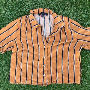 Mustard Yellow Button Up Striped Crop Top Size S